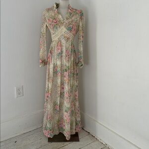 Vintage Impressionist Floral 70s Act 1 Prairie Boho Maxi Dress
